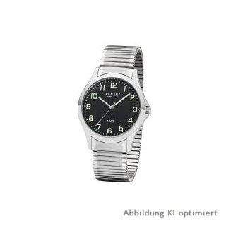 Regent Herrenuhr Edelstahl Zugband Ziffernblatt Schwarz Zahlen 5 Bar  W-0009