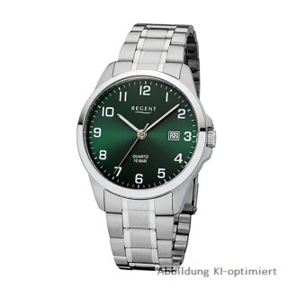 Regent Herrenuhr Edelstahl Ziffernblatt grün Datum 10 Bar - F-1422