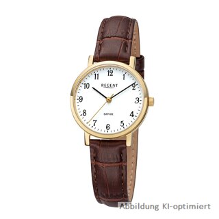 Regent Damenuhr Lederband braun Sekundenzeiger, Saphirglas  3 BAR  F-1428