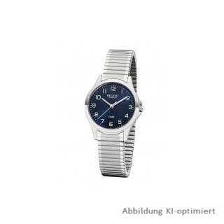 Regent Damenuhr W-0068 – klassische Quarzuhr mit blauem Zifferblatt und Zugband