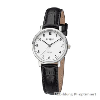 Regent Damenuhr Lederband schwarz Sekundenzeiger, Saphirglas  3 BAR  F-1426