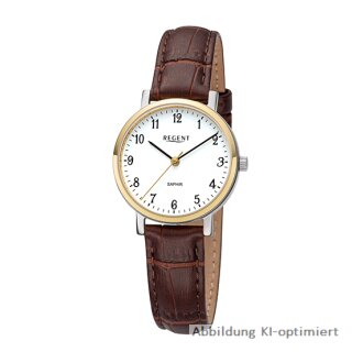 Regent Damenuhr Gehäuse Bicolor Lederband braun Sekundenzeiger, Saphirglas  3 BAR  F-1427