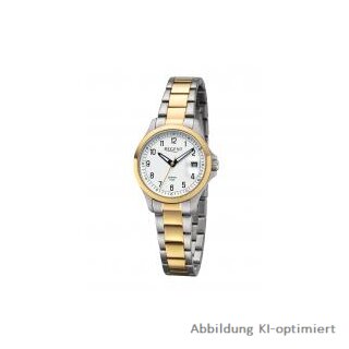 Regent Damenuhr Edelstahl Bicolor Sekundenzeiger Datum mit Lupe 5 Bar  BA-789