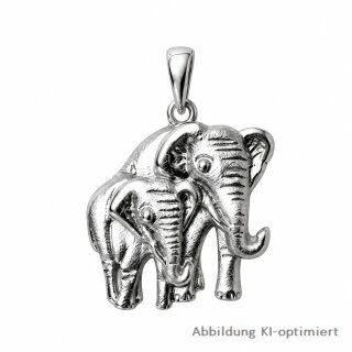 Elefanten-Anhänger aus 925 Silber rhodiniert – zwei Elefanten, ca. 24,5 x 19 mm