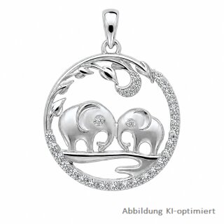 Elefanten-Anhänger aus 925 Silber mit Zirkonia – rundes Familienmotiv, ca. 30 x 22 mm