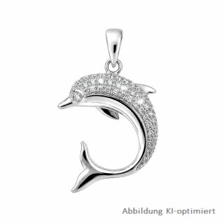 Delfin-Anhänger aus 925 Silber mit Zirkonia – funkelndes Motiv, ca. 15 x 27 mm