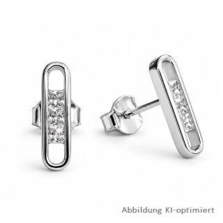 Ohrstecker 925 Sterling-Silber rhodiniert mit Zirkonia – ca. 13 x 3 mm
