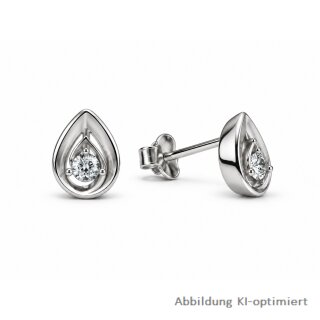 Elegante Ohrstecker aus rhodiniertem 925 Sterling Silber mit Zirkonia, ca. 6 x 7 mm