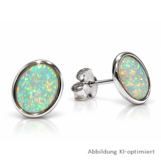 Elegante Ohrstecker aus rhodiniertem 925 Sterling Silber mit synthetischem Opal, ca. 9 x 7 mm