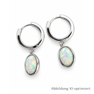 Elegante Creolen aus rhodiniertem 925 Sterling Silber mit synthetischem Opal-Anhänger