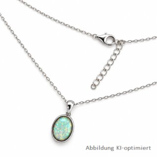 Elegante Halskette aus rhodiniertem 925 Sterling Silber mit Opal-Anhänger, ca. 42 + 3 cm
