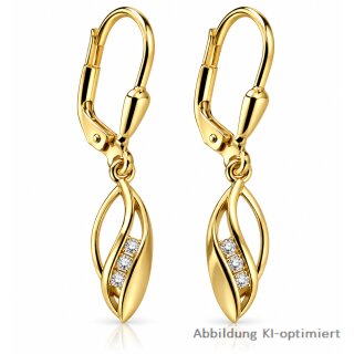 Vergoldete Ohrhänger 925 Sterling Silber mit Zirkonia – 28 × 5 mm