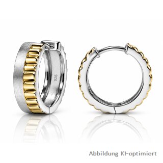 Damen Klappcreolen aus 925 Sterling-Silber Bicolor – rhodiniert & teilvergoldet, ca. 16 × 5 mm