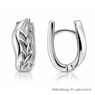 Rhodinierte Klappcreolen aus 925 Sterling-Silber mit Blattmuster