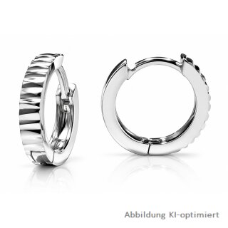 Creolen 925 Sterling-Silber rhodiniert – gerilltes Design – ca. 14 × 3 mm
