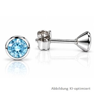 Ohrstecker echt Silber 925 rund mit Zirkonia hellblau 5mm