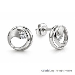 Ohrstecker 925 Sterling Silber rhodiniert – Kreisdesign mit Zirkonia, mattiert und poliert, Ø 8 mm