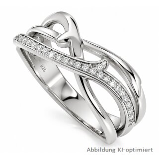 Damenring 925 Sterling Silber rhodiniert – Verschlungenes Design mit Zirkonia, poliert, 9 mm breit