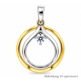 Anhänger 925 Sterling Silber bicolor – Teilvergoldet und rhodiniert mit funkelndem Zirkonia, 21 x 15 mm