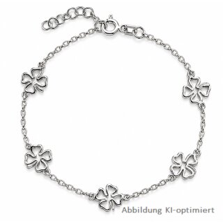 Silber Armband 925 mit fünf Kleeblättern – rhodiniert – 17 + 2 cm