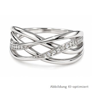 Damenring Silber 925 rhodiniert mit Zirkonia – Verschlungenes Design, 8 mm