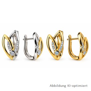 Scharniercreolen Silber 925 mit Zirkonia – Bicolor-Design mit verschlungenen Linien, 16 × 8 mm