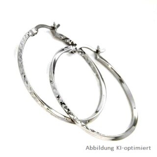 Silbercreolen verdreht mit Brillantschliff, echt Silber 925 Glanz 3,4cm