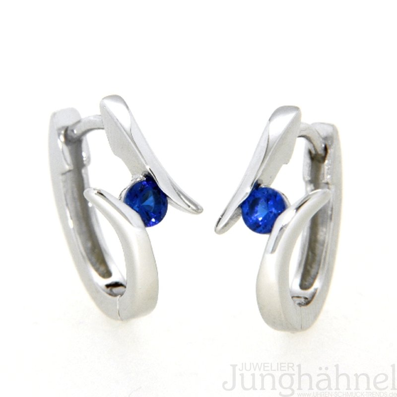 Paar Creolen Ohrringe Ohrschmuck mit blauen Zirkonia 925 Silber