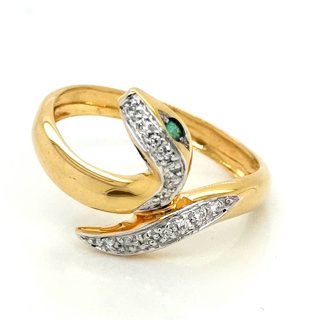 Damenring Schlangenring mit Diamant Smaragden, 18kt Gold 750 Ringweite 55