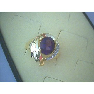 Damenring  Gold 585 bicolor mit Amethyst und Diamant Ringweite 56