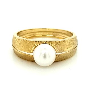 Damenring Perle echt Gold 585 matt/Glanz Ringweite 56