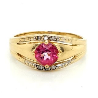 Damenring mit Brillant und rosa Turmalin, 14kt Gold 585 Ringweite 58