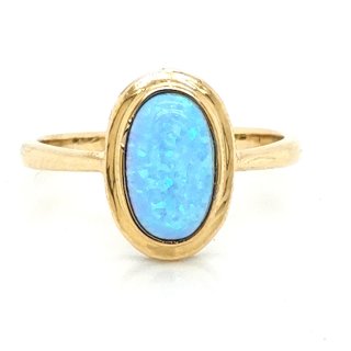 Damenring mit Opalith blau oval echt Gold 585